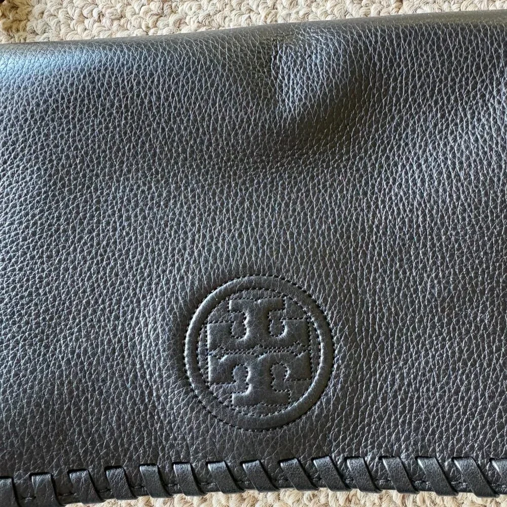 Tory Burch Marion Combo Crossbody Bag Black Leather Whipstitch Classic - Picture 3 of 11